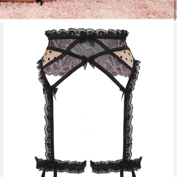new FOR LOVE AND LEMONS isla garter with leg ruffle cuffs lingerie L large - Picture 3 of 3